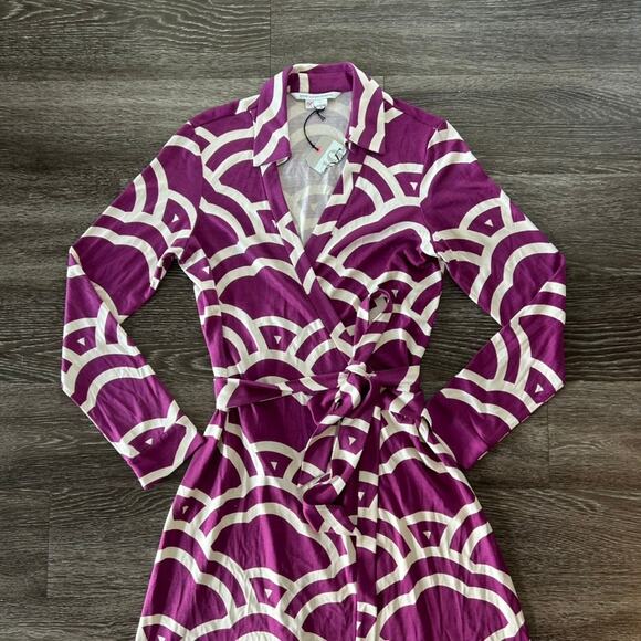 Diane Von Furstenberg Silk Wrap Dress New Jeanne Two Vintage Purple Size 12 DVF - Picture 4 of 16